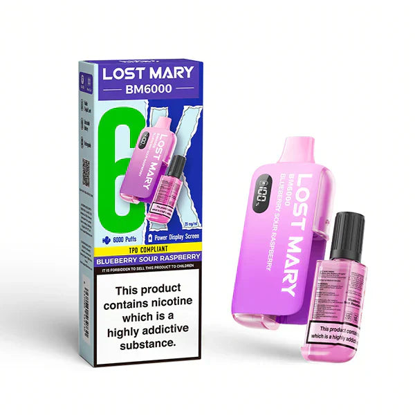 Lost Mary BM6000 Prefilled Pod Vape Kit – Rechargeable 6000 Puff Pod System UK - Noble Vape Blueberry-Sour-Raspberry-20mg