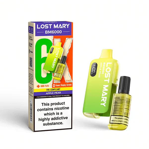 Lost Mary BM6000 Prefilled Pod Vape Kit – Rechargeable 6000 Puff Pod System UK - Noble Vape Apple-Pear-20mg