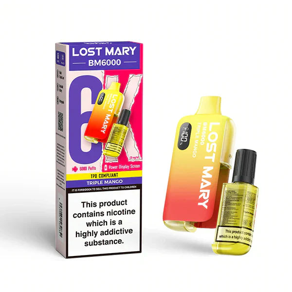 Lost Mary BM6000 Prefilled Pod Vape Kit – Rechargeable 6000 Puff Pod System UK - Noble Vape Triple-Mango-20mg