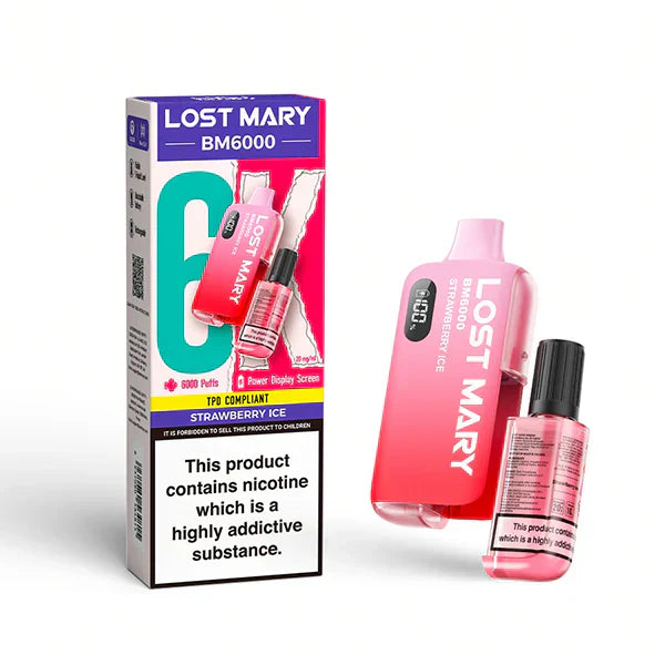 Lost Mary BM6000 Prefilled Pod Vape Kit – Rechargeable 6000 Puff Pod System UK - Noble Vape Strawberry-Ice-20mg
