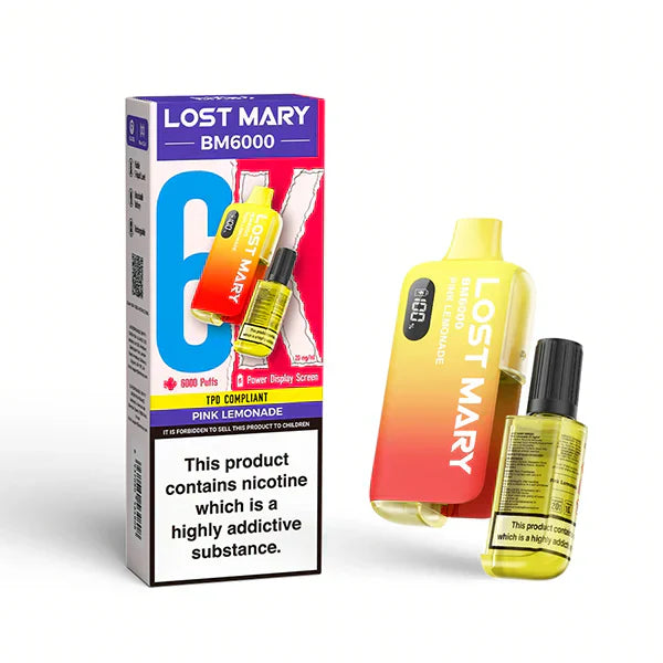 Lost Mary BM6000 Prefilled Pod Vape Kit – Rechargeable 6000 Puff Pod System UK - Noble Vape Pink-Lemonade-20mg