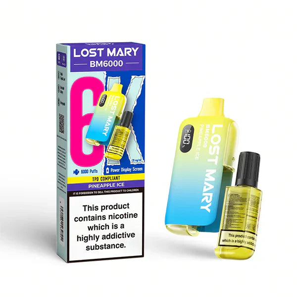Lost Mary BM6000 Prefilled Pod Vape Kit – Rechargeable 6000 Puff Pod System UK - Noble Vape Pineapple-Ice-20mg