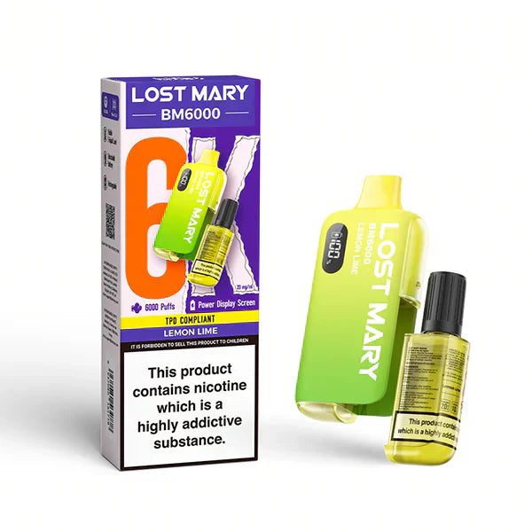 Lost Mary BM6000 Prefilled Pod Vape Kit – Rechargeable 6000 Puff Pod System UK - Noble Vape Lemon-Lime-20mg