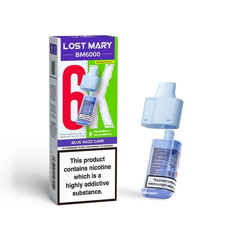 Lost Mary BM6000 Prefilled Pods – Replacement Pods for BM6000 Pod Vape Kit UK - Noble Vape Blue-Razz-Gami