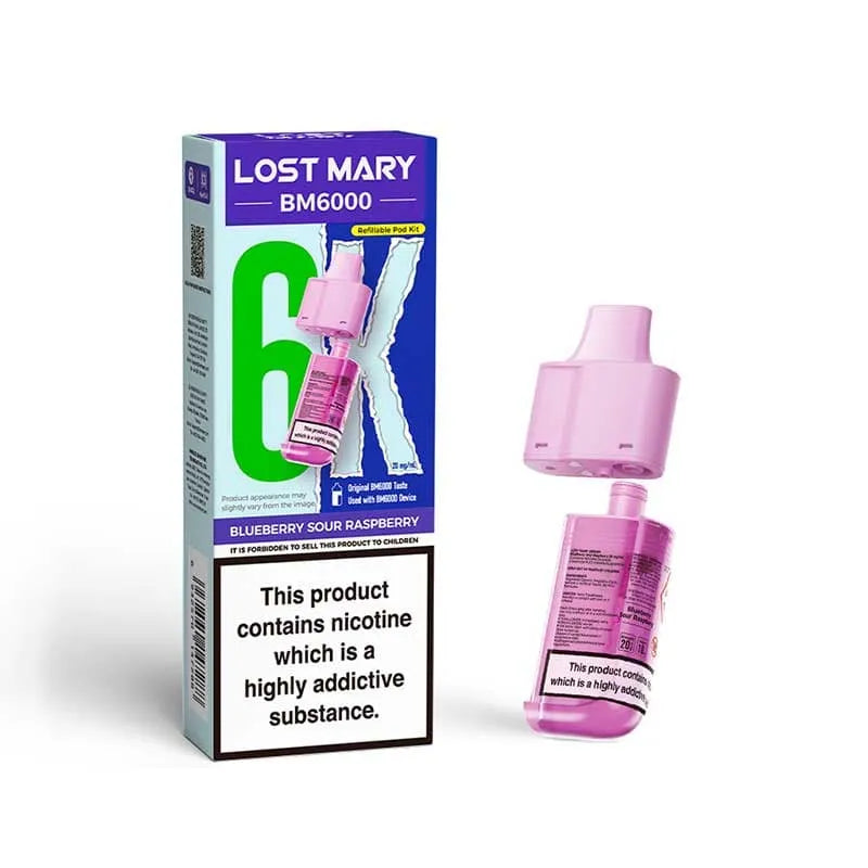 Lost Mary BM6000 Prefilled Pods – Replacement Pods for BM6000 Pod Vape Kit UK - Noble Vape Blueberry-Sour-Raspberry