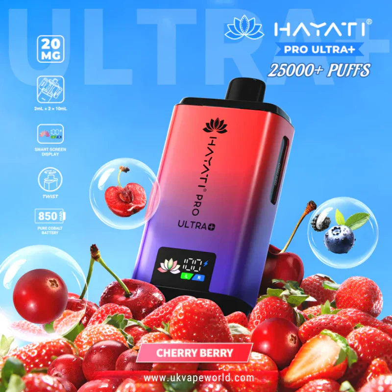 Hayati Pro Ultra Plus 25K Prefilled Vape Kit – 25,000 Puffs Rechargeable Pod System - Noble Vape Cherry-Berry