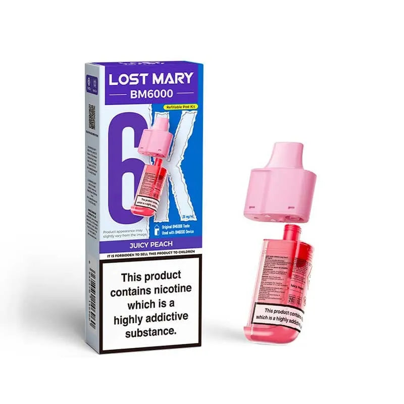 Lost Mary BM6000 Prefilled Pods – Replacement Pods for BM6000 Pod Vape Kit UK - Noble Vape Juicy-Peach