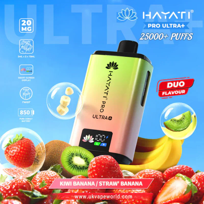 Hayati Pro Ultra Plus 25K Prefilled Vape Kit – 25,000 Puffs Rechargeable Pod System - Noble Vape Kiwi-Banana-Straw-Banana