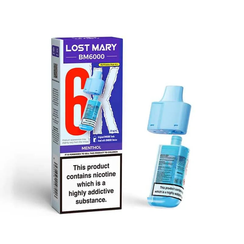 Lost Mary BM6000 Prefilled Pods – Replacement Pods for BM6000 Pod Vape Kit UK - Noble Vape Menthol