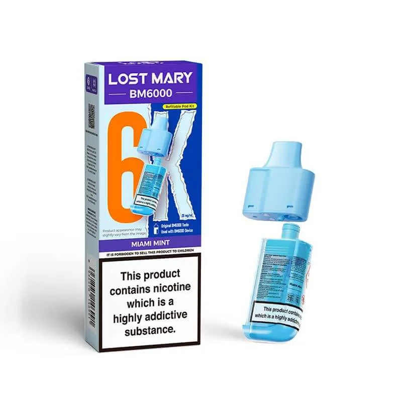 Lost Mary BM6000 Prefilled Pods – Replacement Pods for BM6000 Pod Vape Kit UK - Noble Vape Miami-Mint