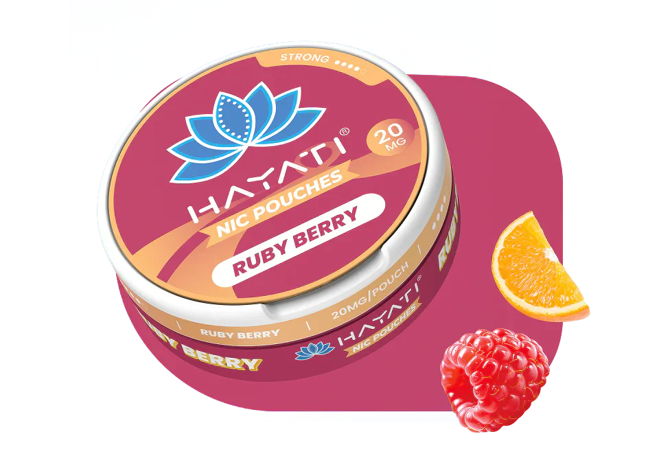 Hayati Nicotine Pouches – Tobacco-Free Nicotine Pouches (12mg–20mg, Mint & Fruit Flavours UK) - Noble Vape Ruby-Berry-20-mg