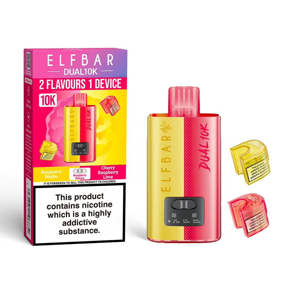 Elf Bar Dual 10K Prefilled Pod Vape Kit – Dual Flavour Rechargeable System UK - Noble Vape Raspberry-Edition