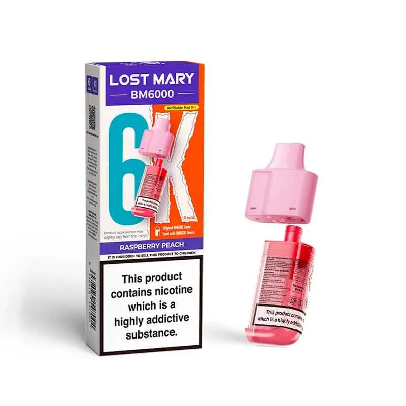 Lost Mary BM6000 Prefilled Pods – Replacement Pods for BM6000 Pod Vape Kit UK - Noble Vape Raspberry-Peach