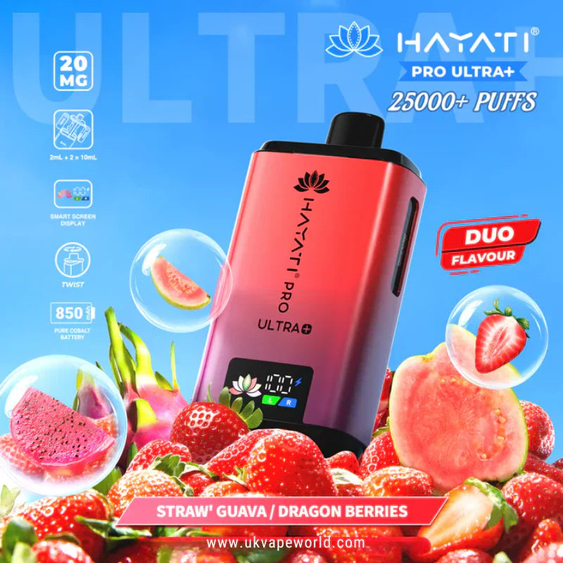 Hayati Pro Ultra Plus 25K Prefilled Vape Kit – 25,000 Puffs Rechargeable Pod System - Noble Vape Straw-Guava-Dragon-Berries