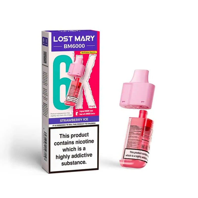 Lost Mary BM6000 Prefilled Pods – Replacement Pods for BM6000 Pod Vape Kit UK - Noble Vape Strawberry-Ice
