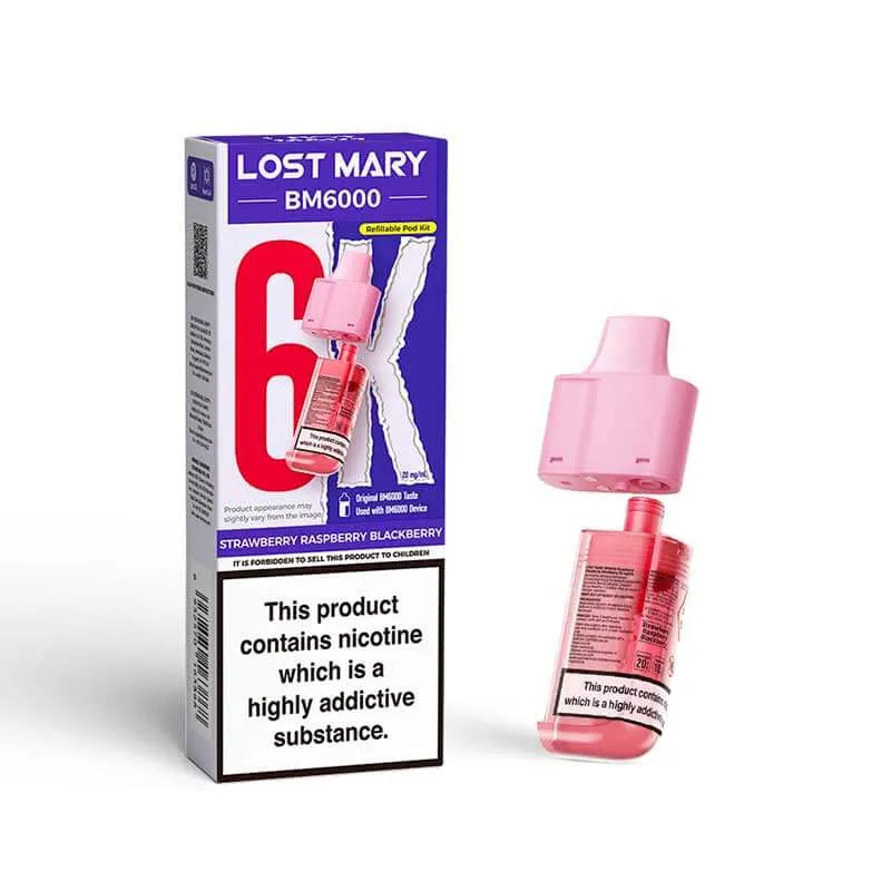 Lost Mary BM6000 Prefilled Pods – Replacement Pods for BM6000 Pod Vape Kit UK - Noble Vape Strawberry-Raspberry-Blackberry