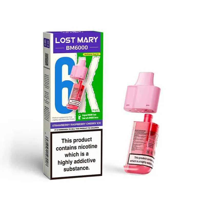 Lost Mary BM6000 Prefilled Pods – Replacement Pods for BM6000 Pod Vape Kit UK - Noble Vape Strawberry-Raspberry-Cherry-Ice