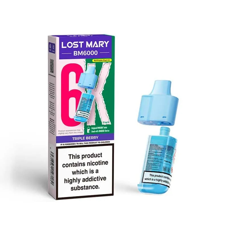 Lost Mary BM6000 Prefilled Pods – Replacement Pods for BM6000 Pod Vape Kit UK - Noble Vape Triple-Berry