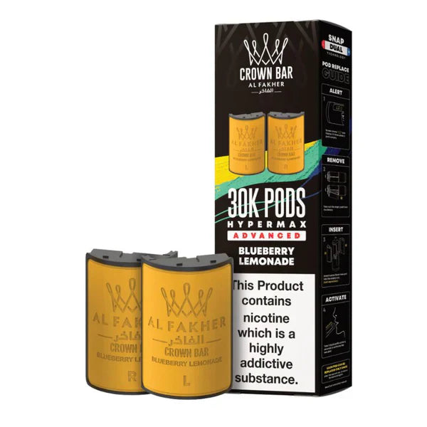 Al Fakher Crown Bar 30K Hypermax Pods – Prefilled Replacement Pods for Hypermax Kit UK - Noble Vape Blueberry-Lemonade