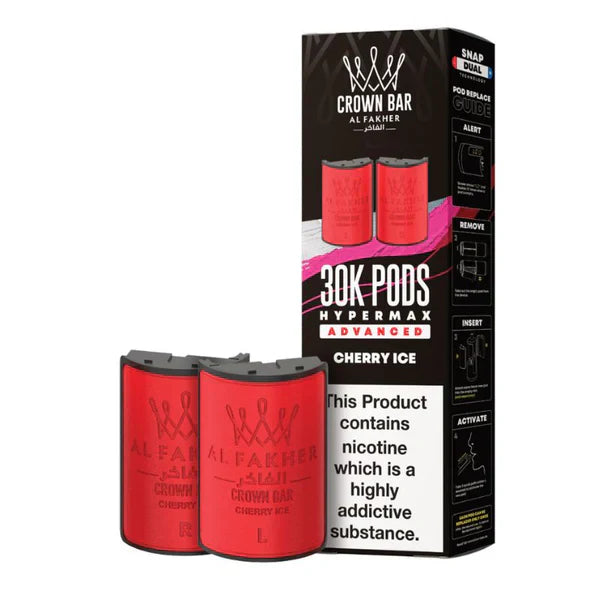 Al Fakher Crown Bar 30K Hypermax Pods – Prefilled Replacement Pods for Hypermax Kit UK - Noble Vape Cherry-Ice