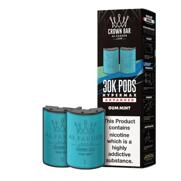 Al Fakher Crown Bar 30K Hypermax Pods – Prefilled Replacement Pods for Hypermax Kit UK - Noble Vape Gum-Mint