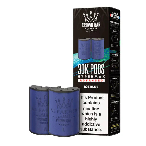 Al Fakher Crown Bar 30K Hypermax Pods – Prefilled Replacement Pods for Hypermax Kit UK - Noble Vape Ice-Blue