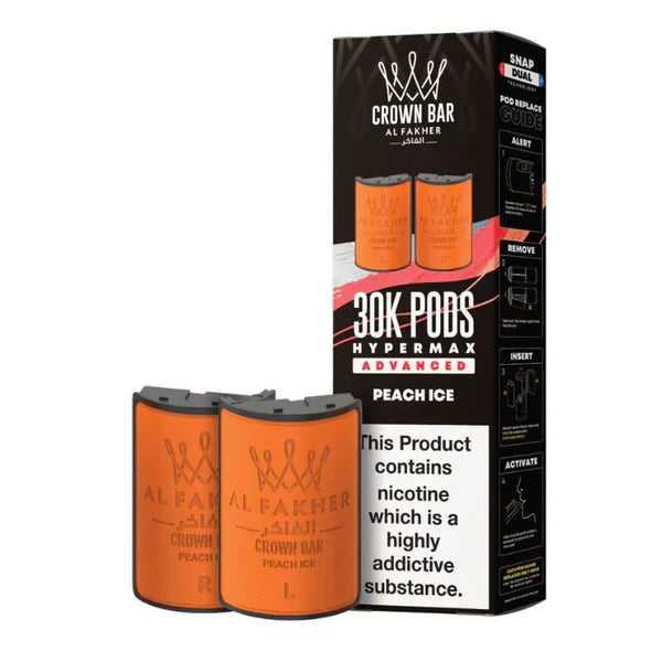 Al Fakher Crown Bar 30K Hypermax Pods – Prefilled Replacement Pods for Hypermax Kit UK - Noble Vape Peach-Ice