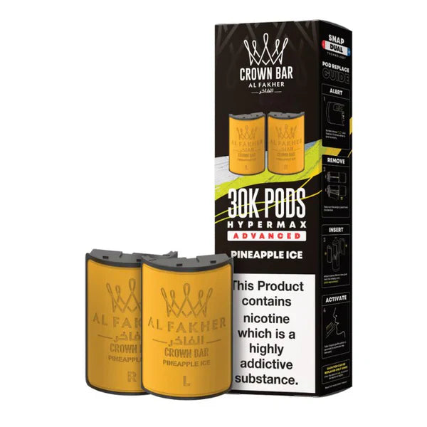 Al Fakher Crown Bar 30K Hypermax Pods – Prefilled Replacement Pods for Hypermax Kit UK - Noble Vape Pineapple-Ice