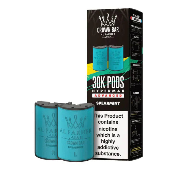 Al Fakher Crown Bar 30K Hypermax Pods – Prefilled Replacement Pods for Hypermax Kit UK - Noble Vape Spearmint