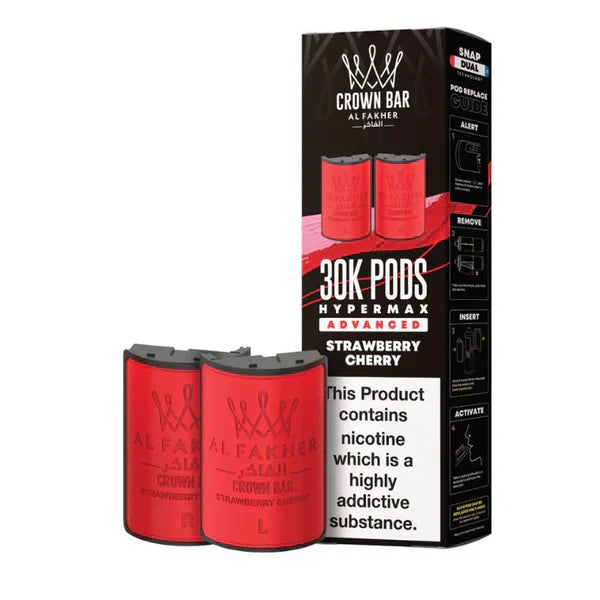 Al Fakher Crown Bar 30K Hypermax Pods – Prefilled Replacement Pods for Hypermax Kit UK - Noble Vape Strawberry-Cherry