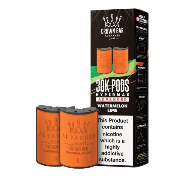 Al Fakher Crown Bar 30K Hypermax Pods – Prefilled Replacement Pods for Hypermax Kit UK - Noble Vape Watermelon-Lime