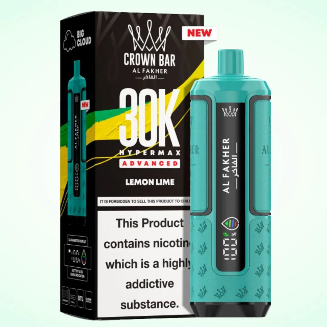 Al Fakher Crown Bar 30K Hypermax Vape Kit – Rechargeable Pod System with 30000 Puffs UK - Noble Vape Lemon-Lime