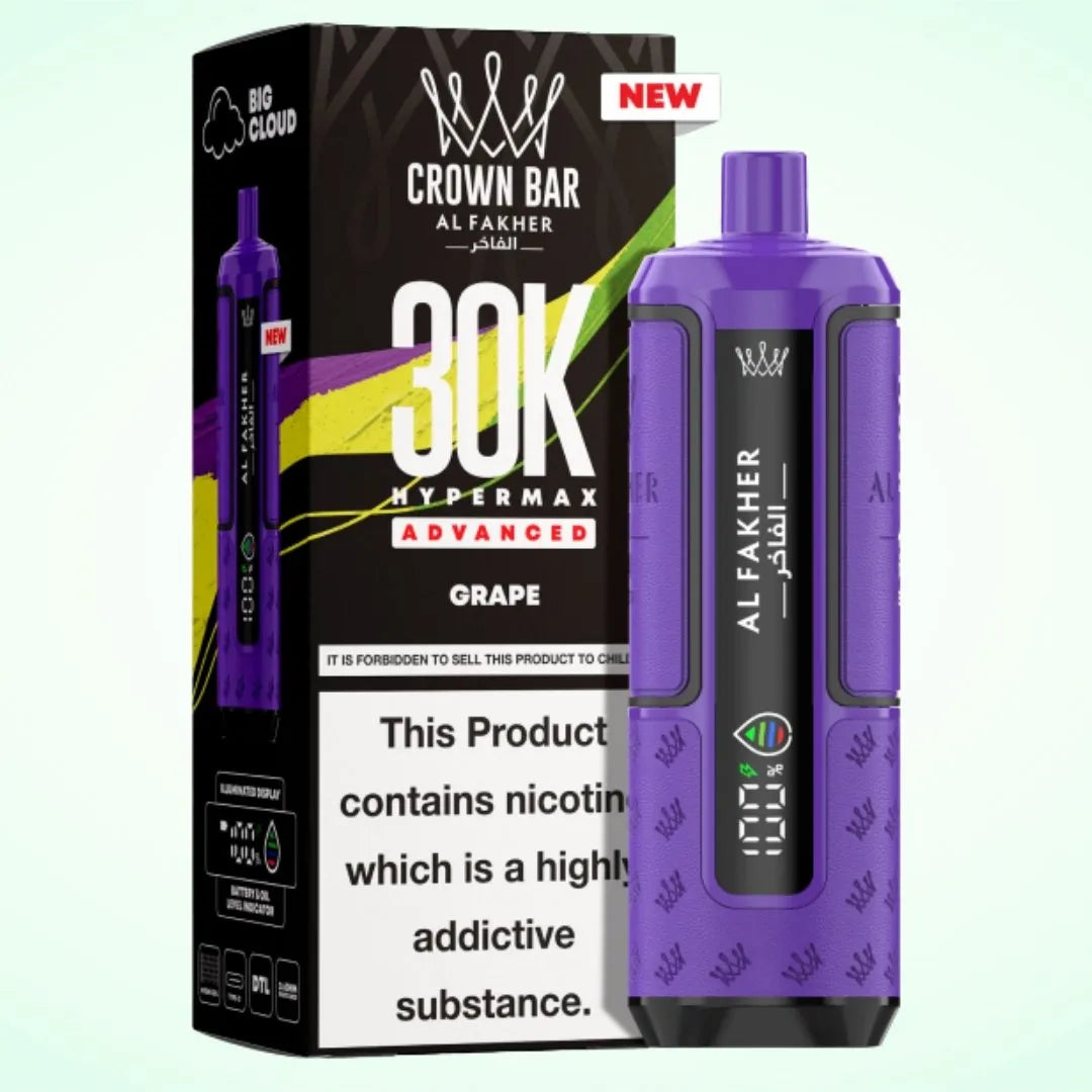 Al Fakher Crown Bar 30K Hypermax Vape Kit – Rechargeable Pod System with 30000 Puffs UK - Noble Vape Grape