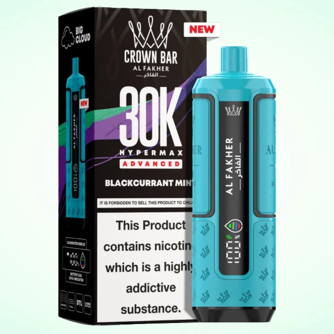 Al Fakher Crown Bar 30K Hypermax Vape Kit – Rechargeable Pod System with 30000 Puffs UK - Noble Vape Blackcurrant-Mint