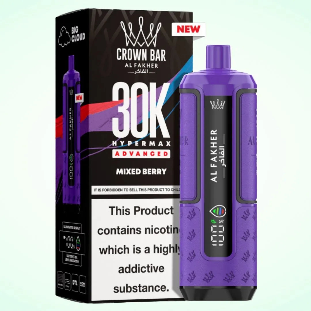 Al Fakher Crown Bar 30K Hypermax Vape Kit – Rechargeable Pod System with 30000 Puffs UK - Noble Vape Mixed-Berry