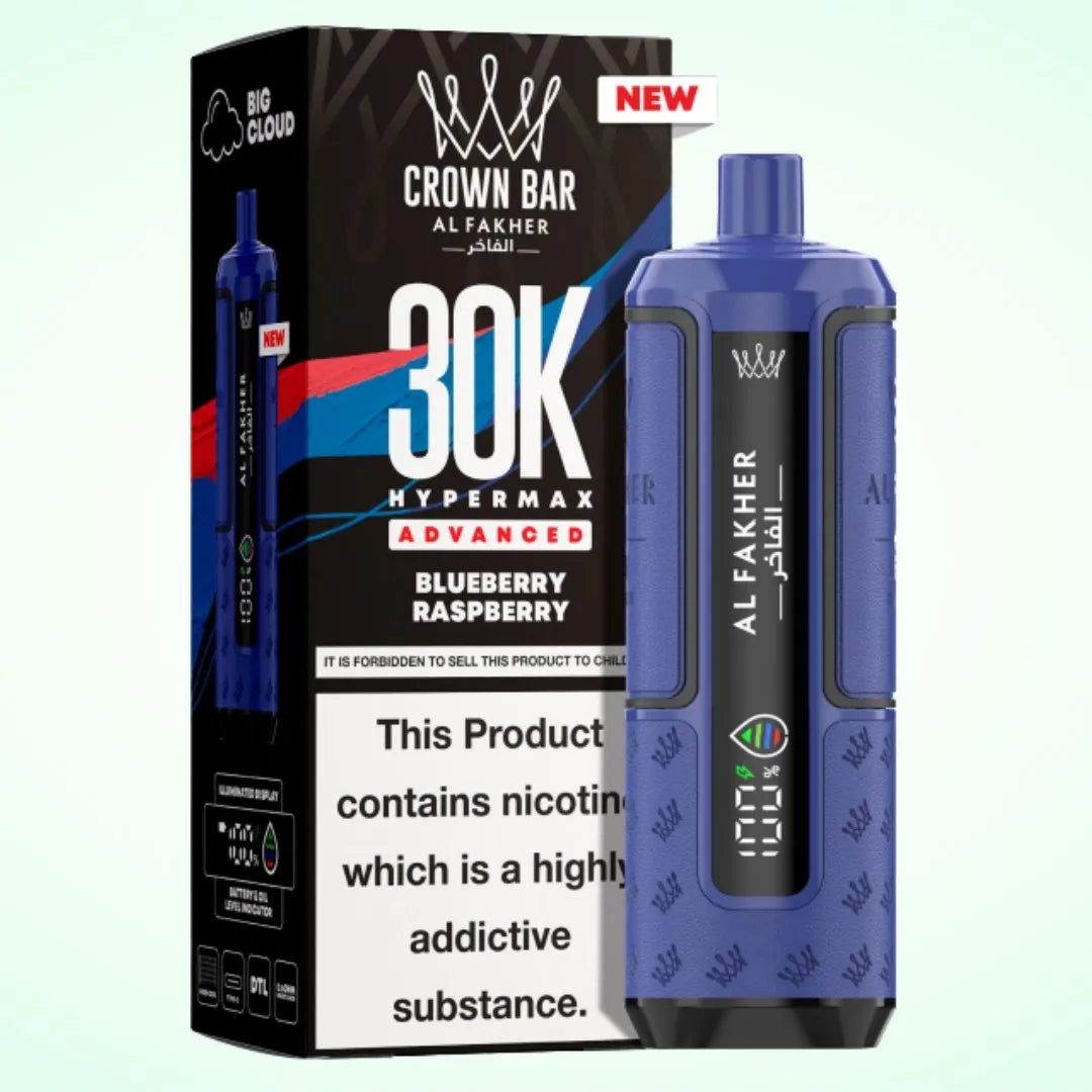 Al Fakher Crown Bar 30K Hypermax Vape Kit – Rechargeable Pod System with 30000 Puffs UK - Noble Vape Berry-Blue
