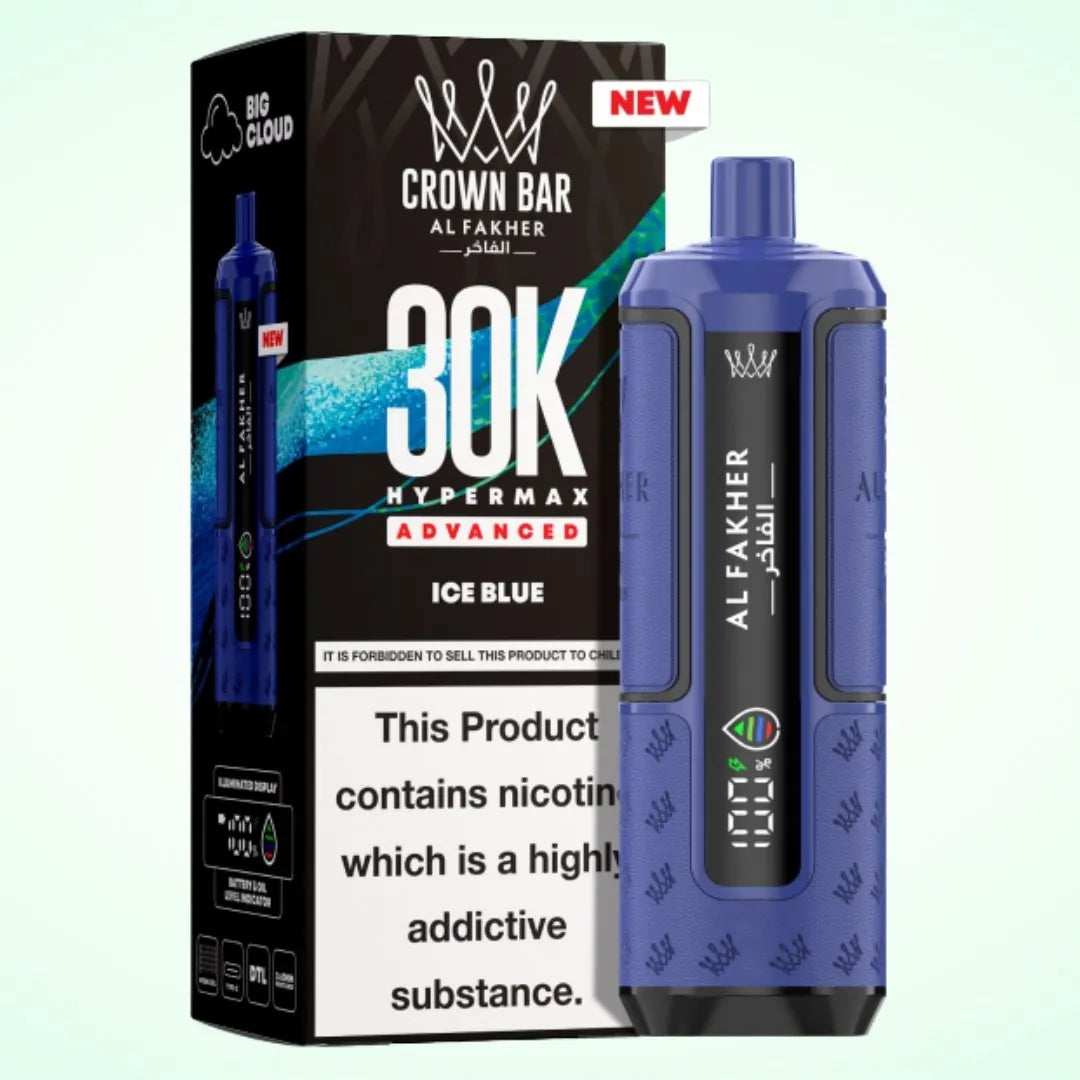Al Fakher Crown Bar 30K Hypermax Vape Kit – Rechargeable Pod System with 30000 Puffs UK - Noble Vape Ice-Blue