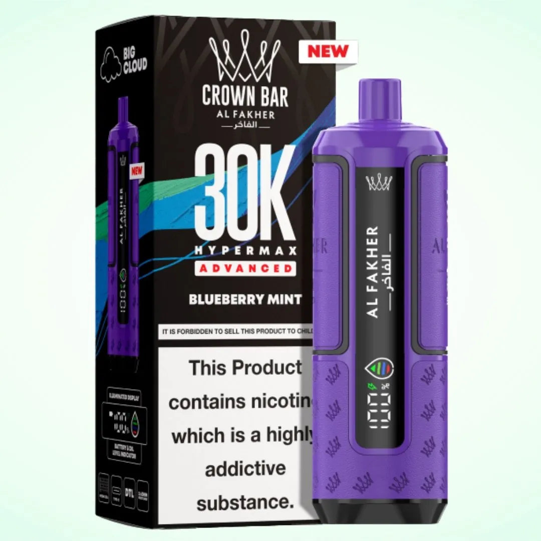 Al Fakher Crown Bar 30K Hypermax Vape Kit – Rechargeable Pod System with 30000 Puffs UK - Noble Vape Blueberry-Mint