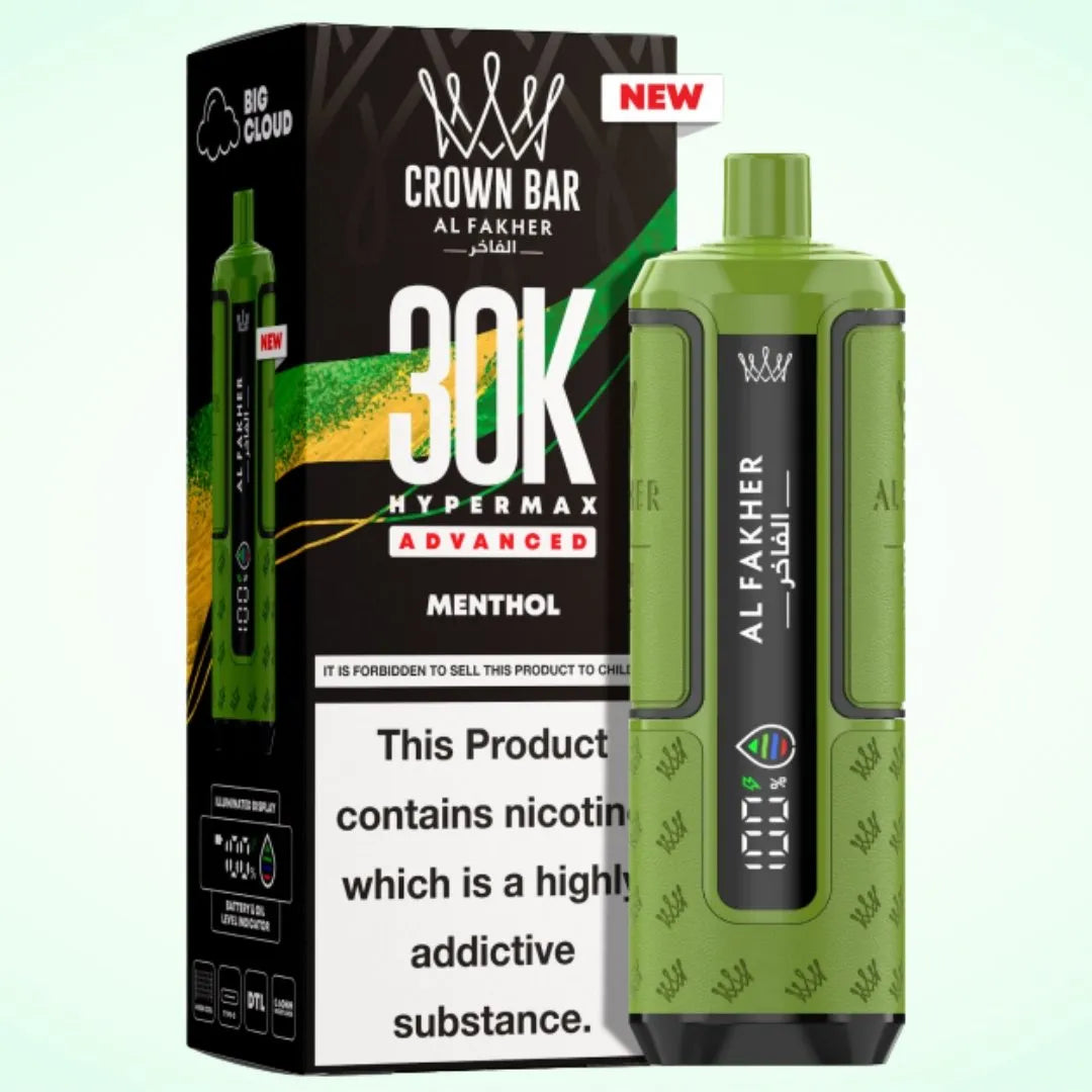 Al Fakher Crown Bar 30K Hypermax Vape Kit – Rechargeable Pod System with 30000 Puffs UK - Noble Vape Spearmint