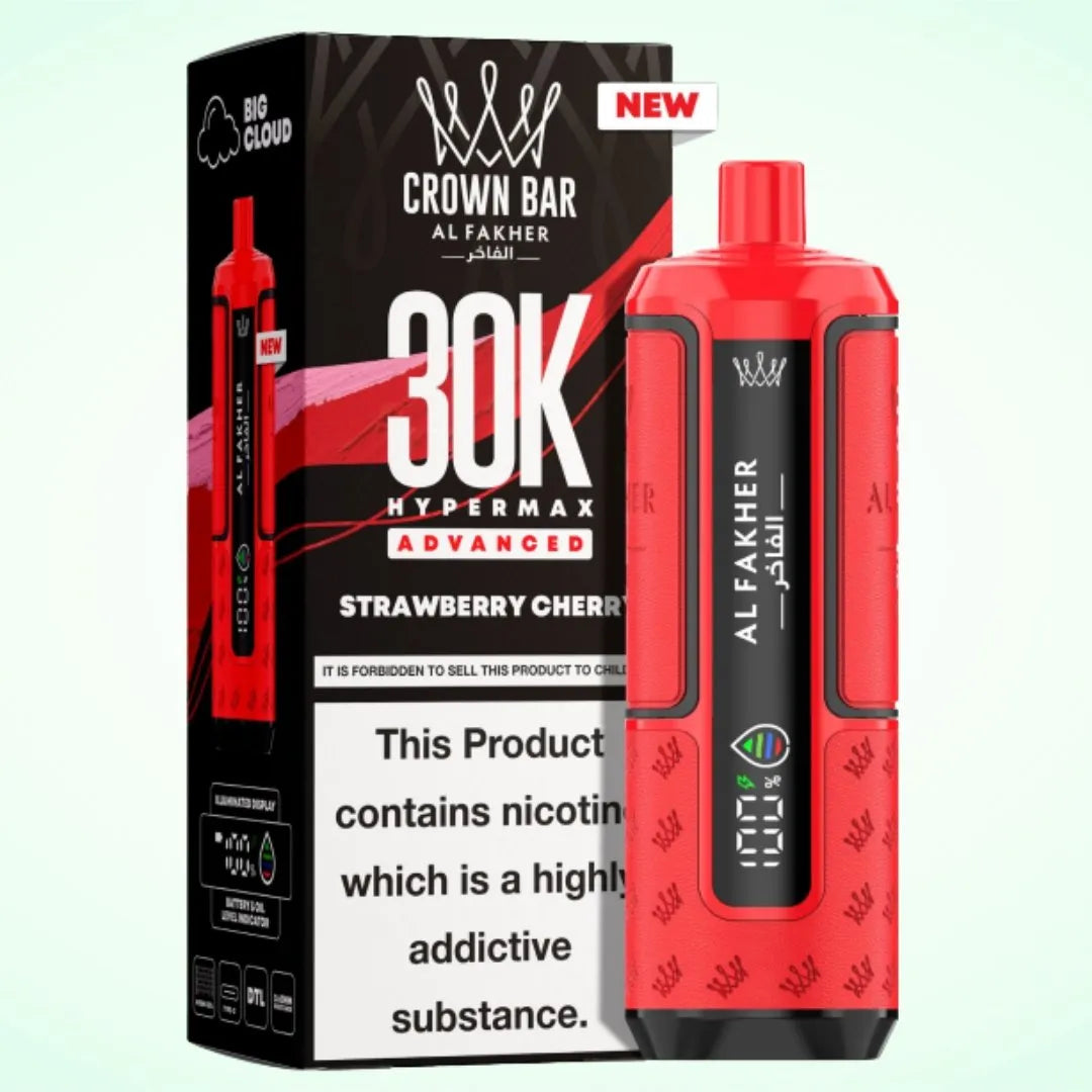Al Fakher Crown Bar 30K Hypermax Vape Kit – Rechargeable Pod System with 30000 Puffs UK - Noble Vape Strawberry-Cherry