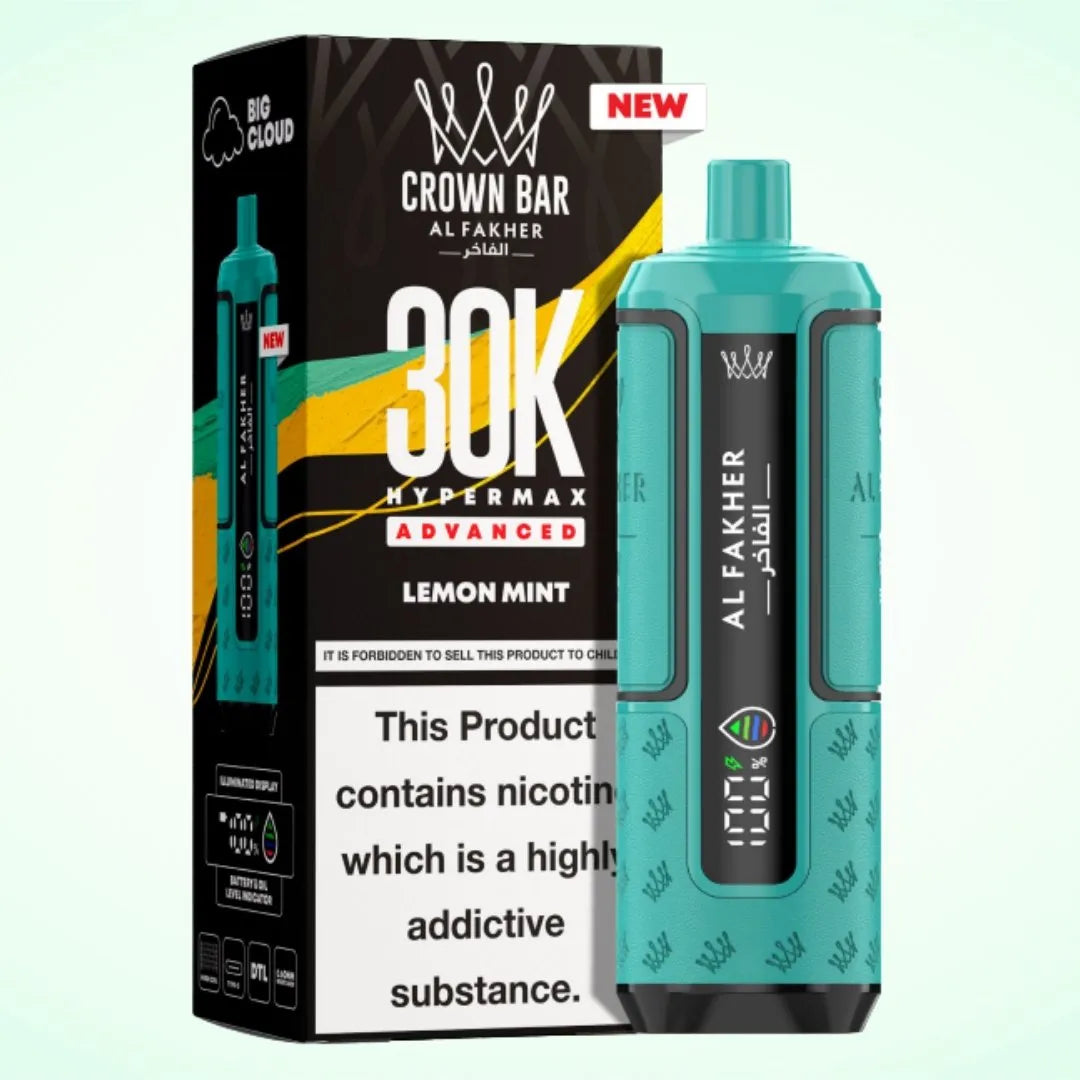 Al Fakher Crown Bar 30K Hypermax Vape Kit – Rechargeable Pod System with 30000 Puffs UK - Noble Vape Lemon-Mint