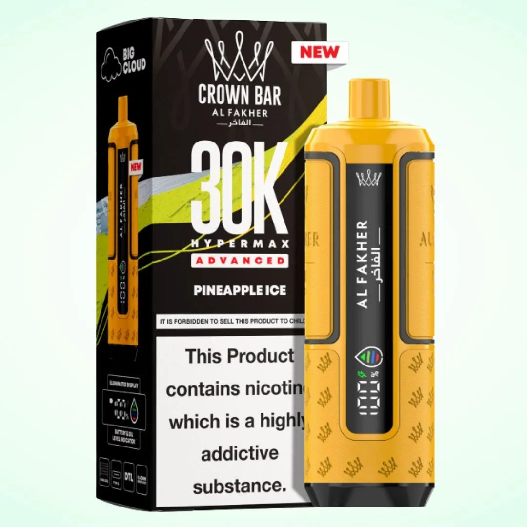 Al Fakher Crown Bar 30K Hypermax Vape Kit – Rechargeable Pod System with 30000 Puffs UK - Noble Vape Pineapple-Ice