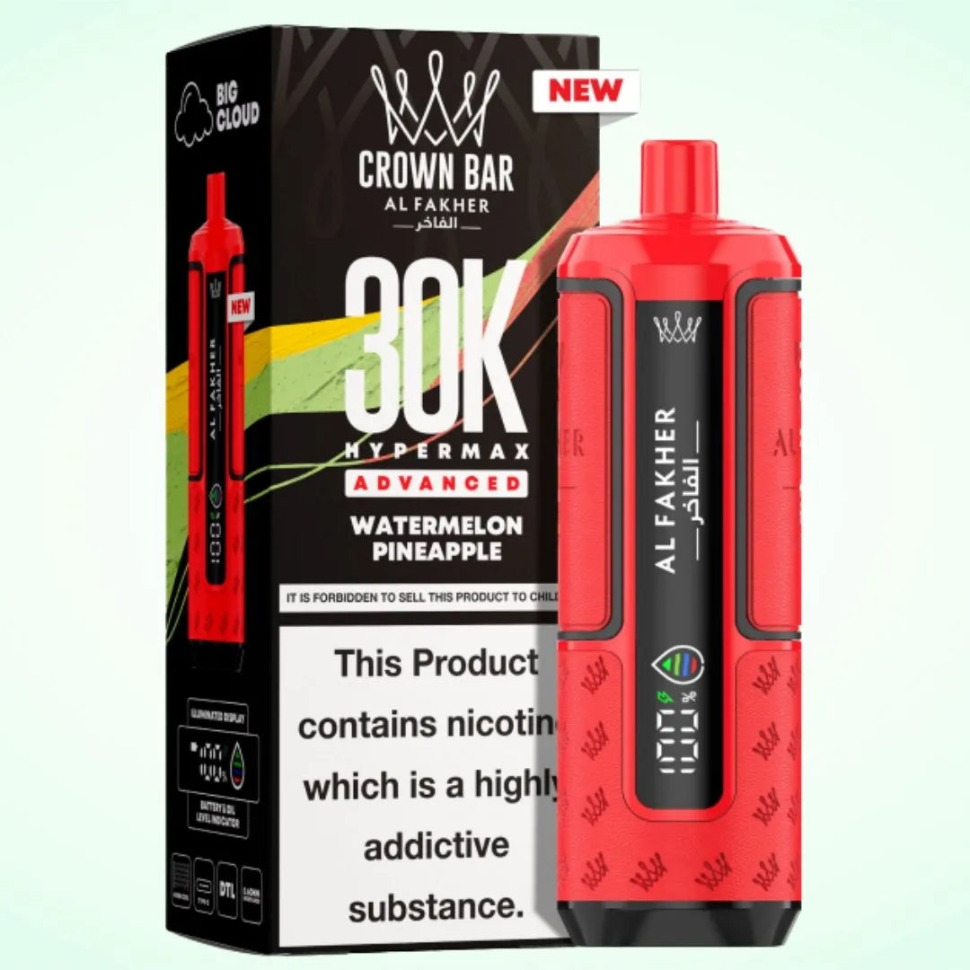 Al Fakher Crown Bar 30K Hypermax Vape Kit – Rechargeable Pod System with 30000 Puffs UK - Noble Vape Watermelon-Pineapple