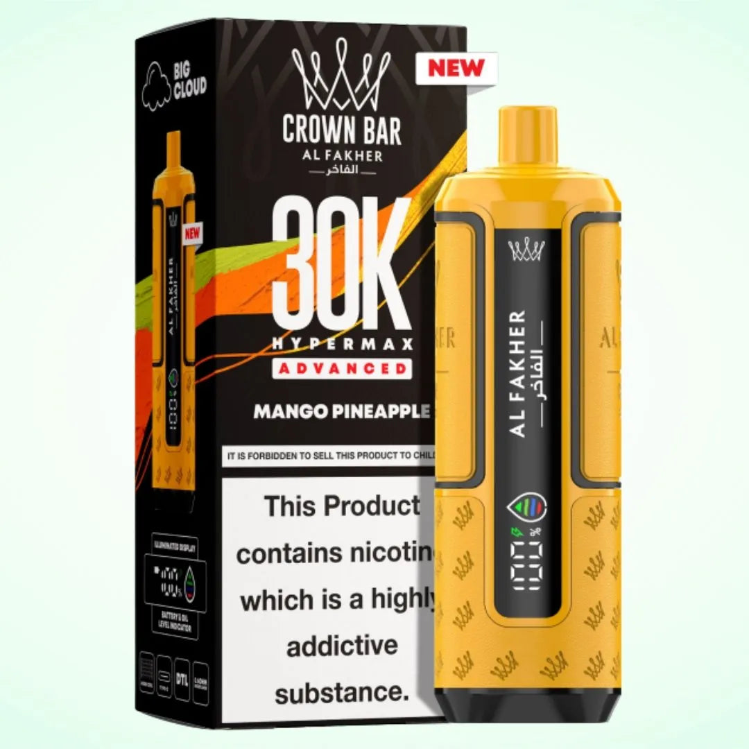 Al Fakher Crown Bar 30K Hypermax Vape Kit – Rechargeable Pod System with 30000 Puffs UK - Noble Vape Mango-Pineapple