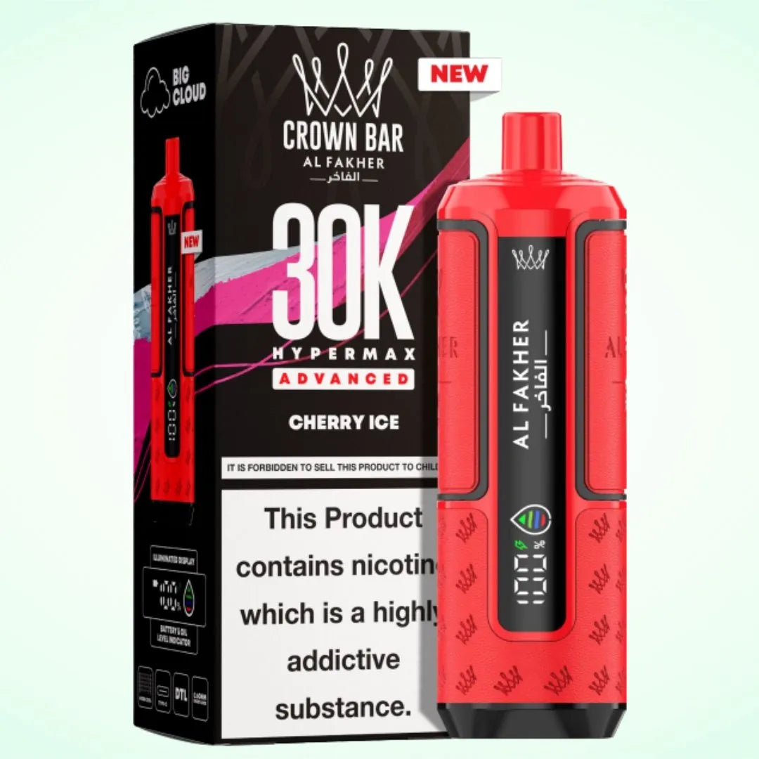 Al Fakher Crown Bar 30K Hypermax Vape Kit – Rechargeable Pod System with 30000 Puffs UK - Noble Vape Cherry-Ice