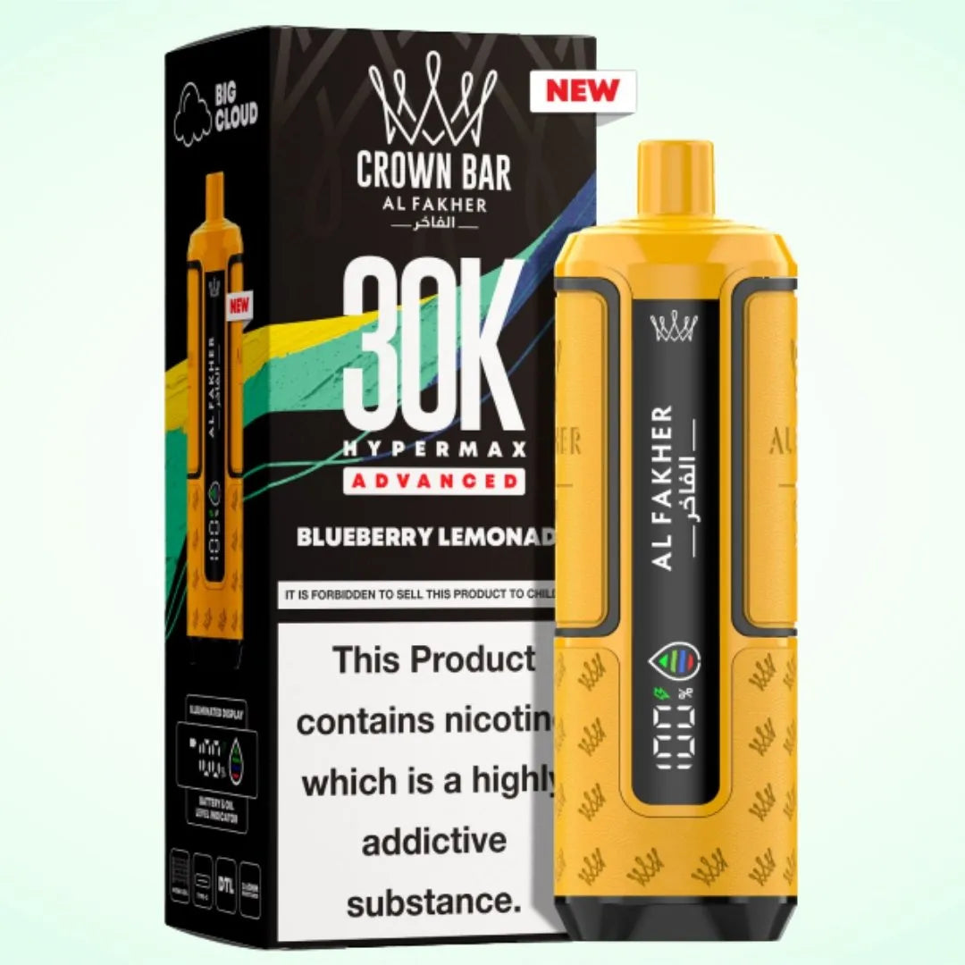 Al Fakher Crown Bar 30K Hypermax Vape Kit – Rechargeable Pod System with 30000 Puffs UK - Noble Vape Blueberry-Lemonade