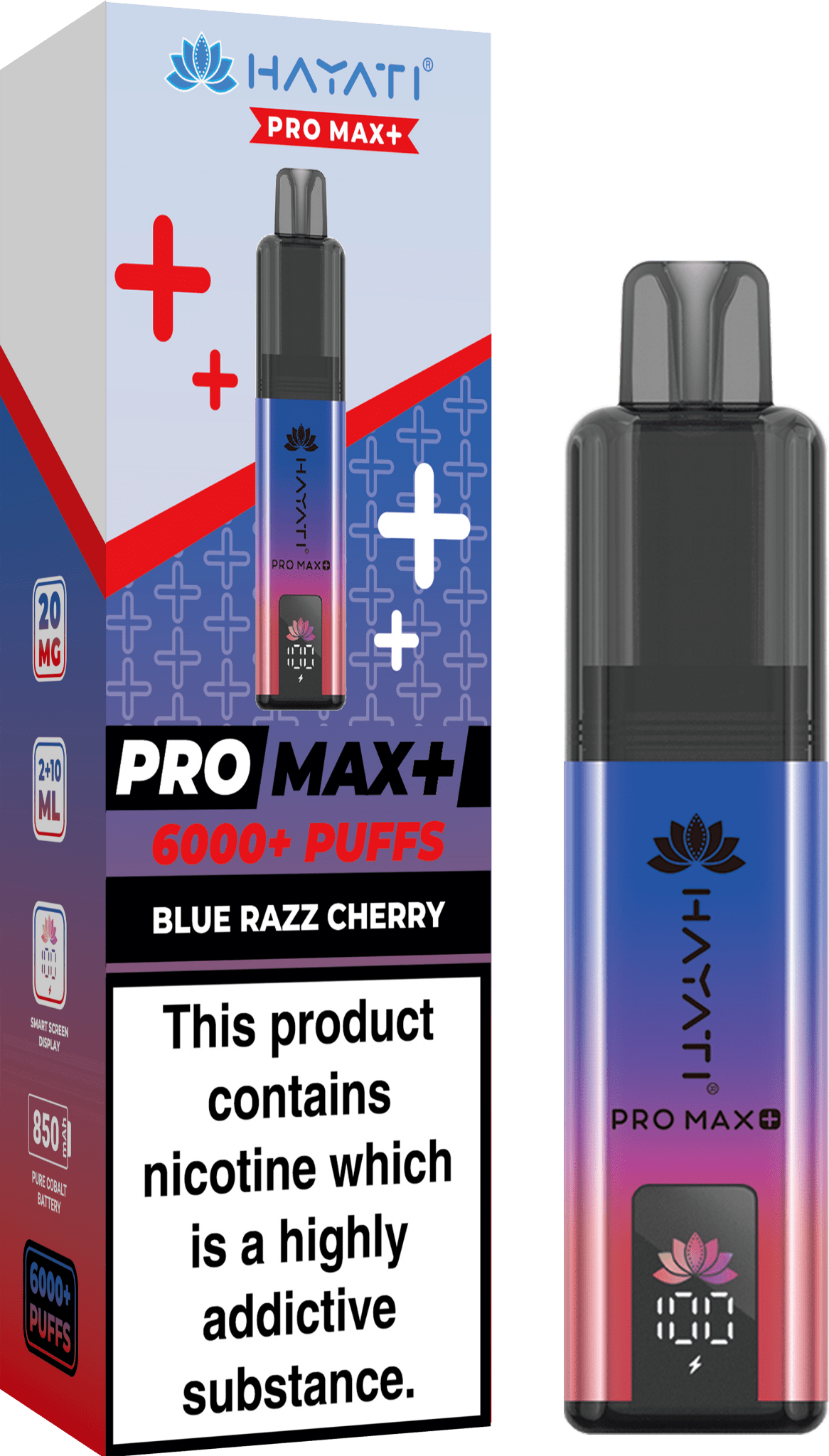 Hayati Pro Max Plus 6000 Vape Kit – 6000 Puff Rechargeable Prefilled Pod Device - Noble Vape Blue-Razz-Cherry