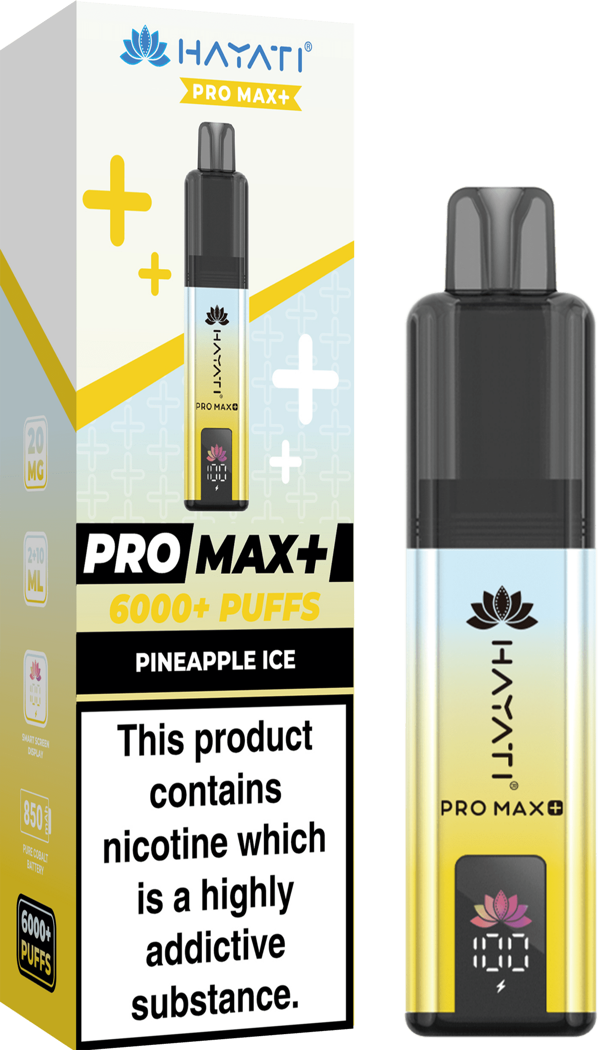Hayati Pro Max Plus 6000 Vape Kit – 6000 Puff Rechargeable Prefilled Pod Device - Noble Vape Pineapple-Ice