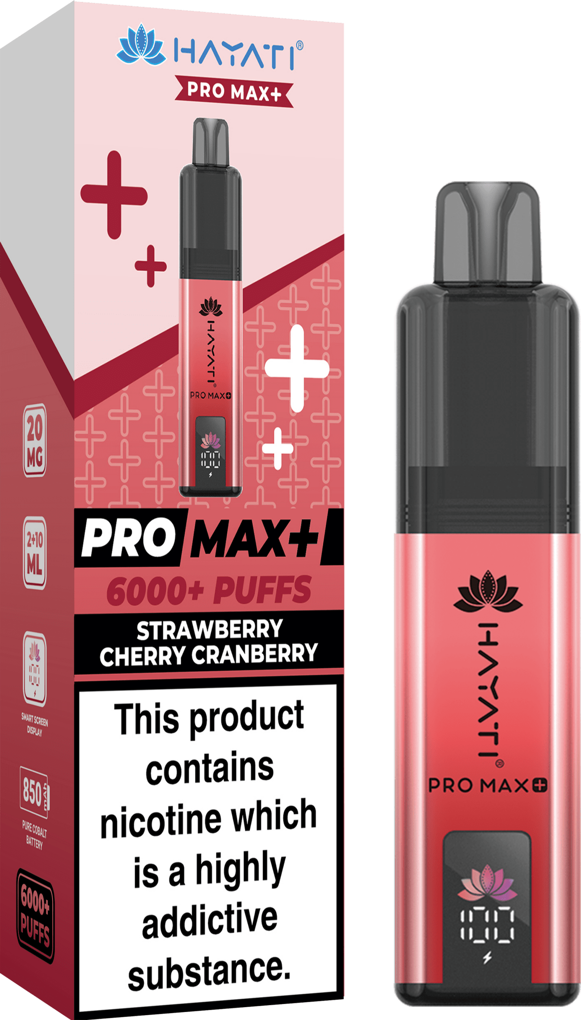 Hayati Pro Max Plus 6000 Vape Kit – 6000 Puff Rechargeable Prefilled Pod Device - Noble Vape Strawberry-Cherry-Cranberry