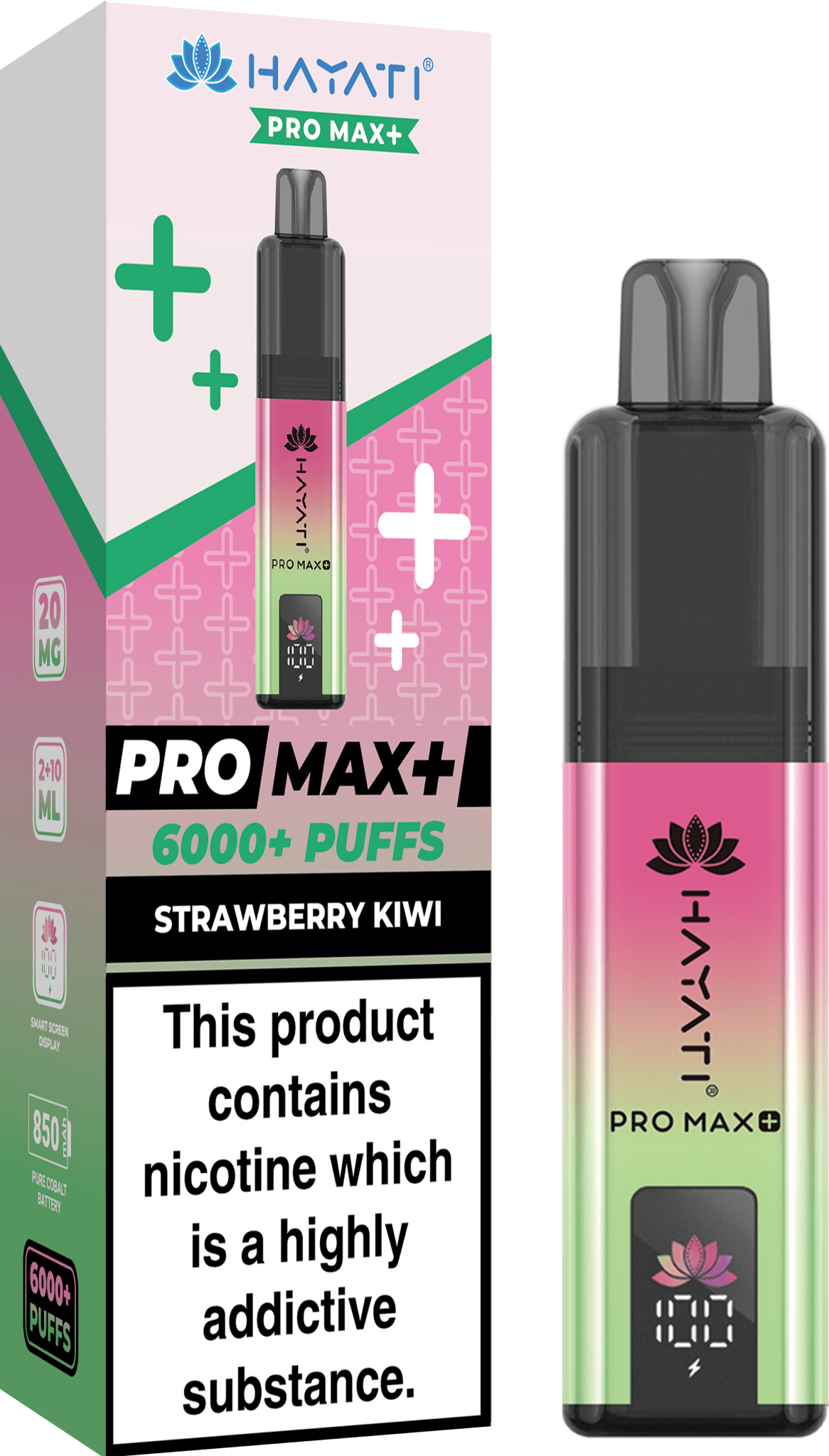 Hayati Pro Max Plus 6000 Vape Kit – 6000 Puff Rechargeable Prefilled Pod Device - Noble Vape Strawberry-Kiwi
